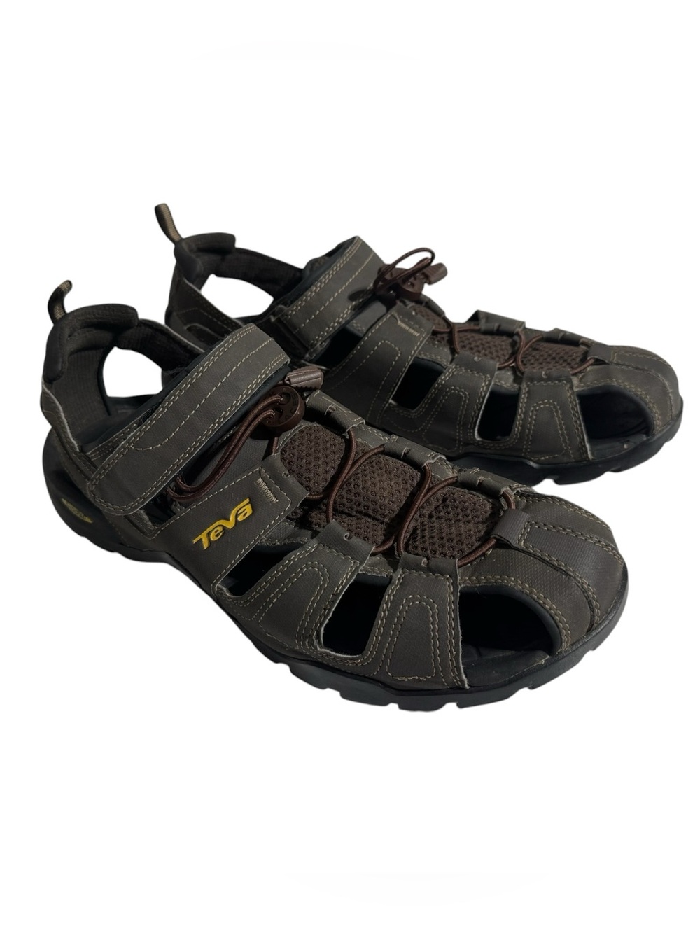 Teva Sandals Men’s 13 Hiking Water Shoes Brown Leather Velcro Closed Toe